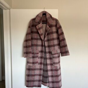 Plaid Wool Blend Coat - Pink and Gray